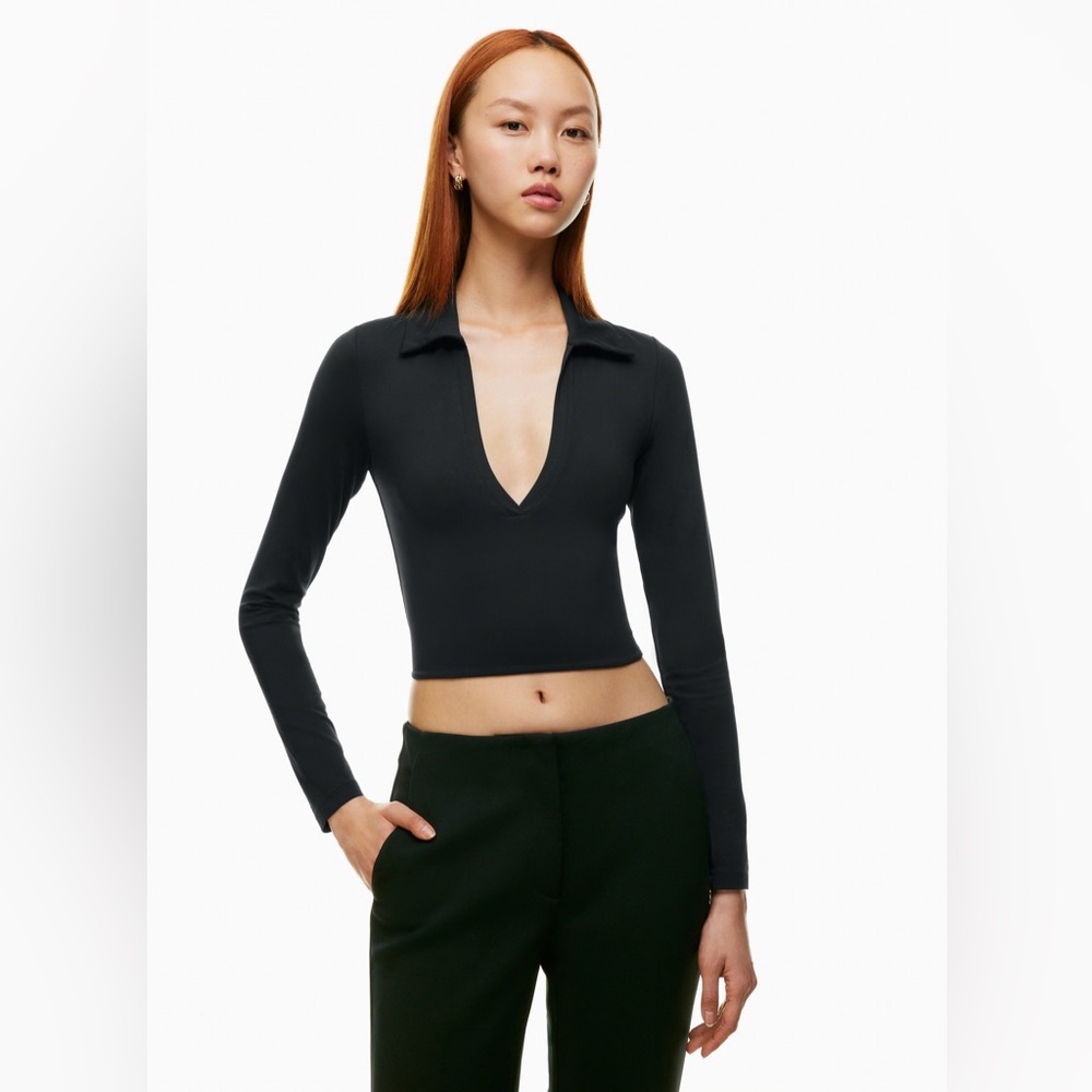 Aritzia Babaton Contour black polo long sleeve‎ size large